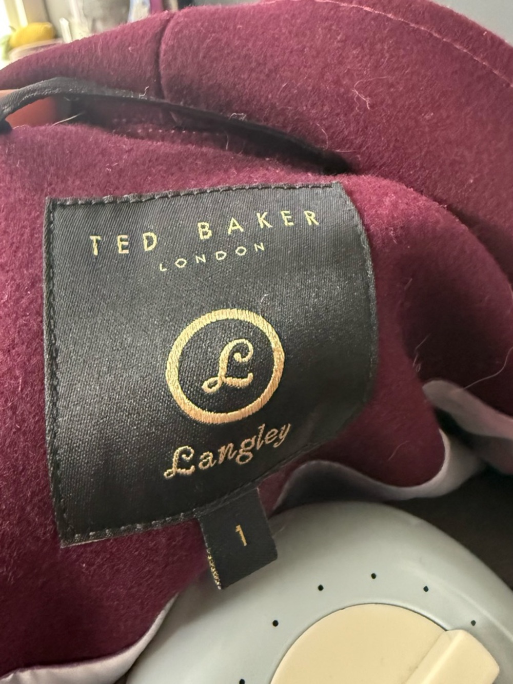 Ted Baker Burgundy Wool/Cashmere coat - Picture 4 of 6